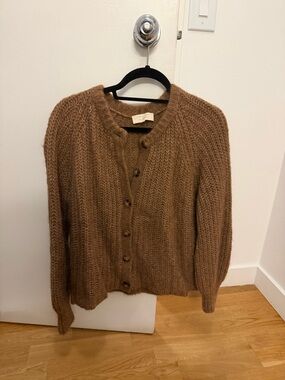 Sezane Chestnut Brown Button-Up Knit Cardigan